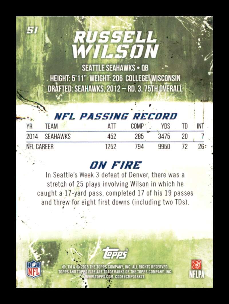 Load image into Gallery viewer, 2015 Topps Fire Russell Wilson #51 Seattle Seahawks  Image 2
