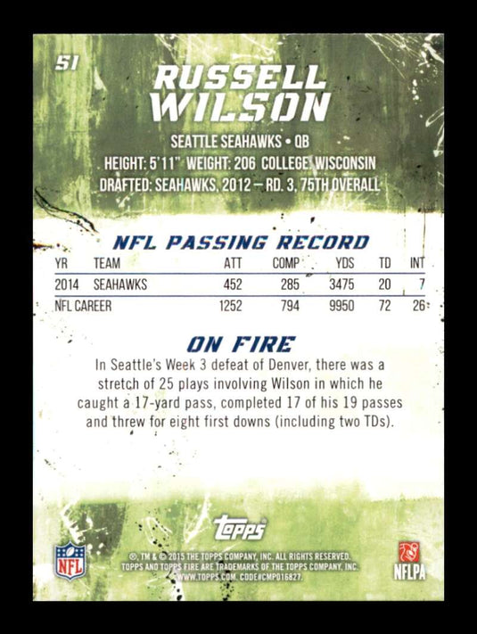 2015 Topps Fire Russell Wilson 