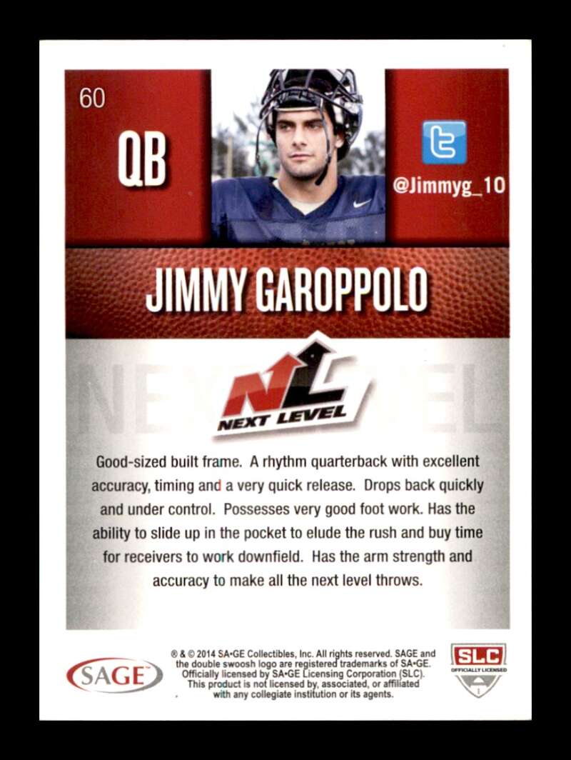 Load image into Gallery viewer, 2014 SAGE Hit Jimmy Garoppolo #60 Eastern Illinois Panthers Rookie RC Image 2
