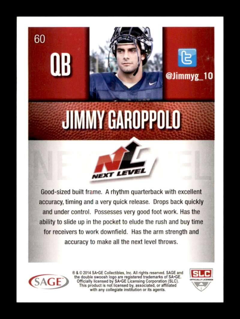 Load image into Gallery viewer, 2014 SAGE Hit Jimmy Garoppolo #60 Eastern Illinois Panthers Rookie RC Image 2
