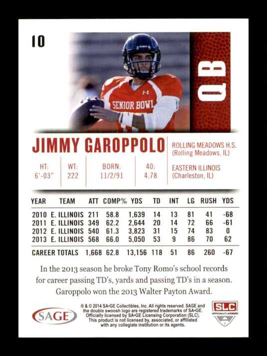 2014 SAGE Hit Jimmy Garoppolo 