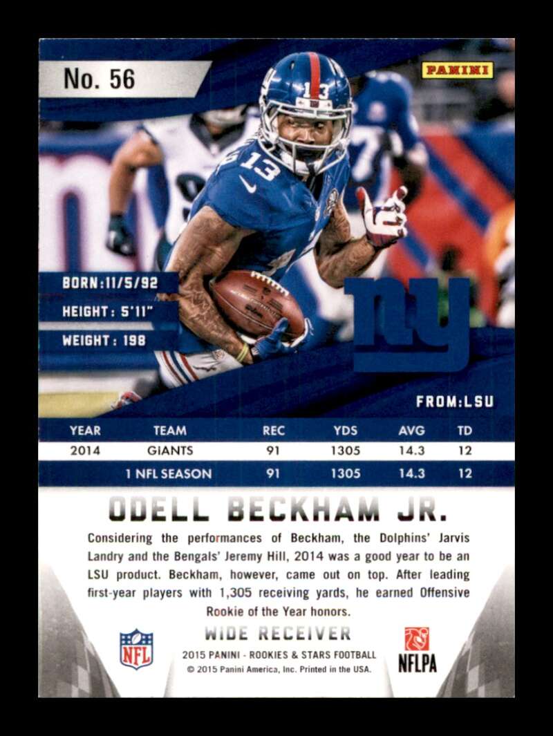 Load image into Gallery viewer, 2015 Panini Rookies &amp; Stars Odell Beckham Jr. #56 New York Giants  Image 2
