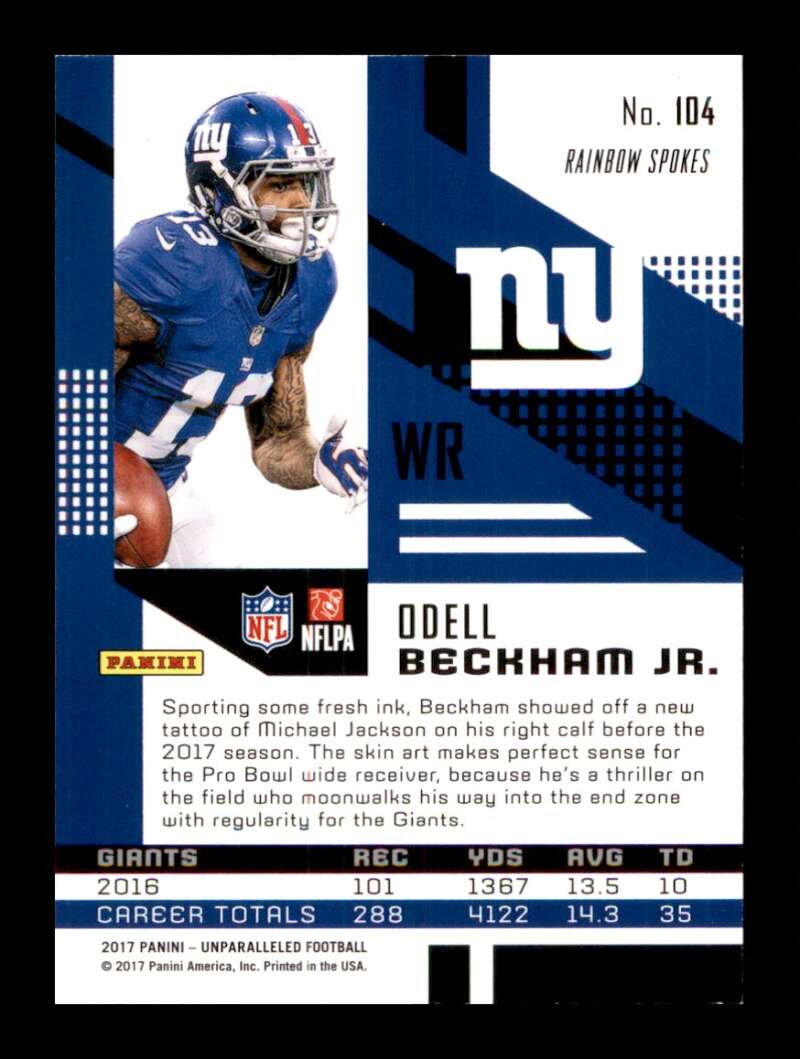 Load image into Gallery viewer, 2017 Panini Unparalleled Rainbow Spokes Odell Beckham Jr. #104 New York Giants  Image 2
