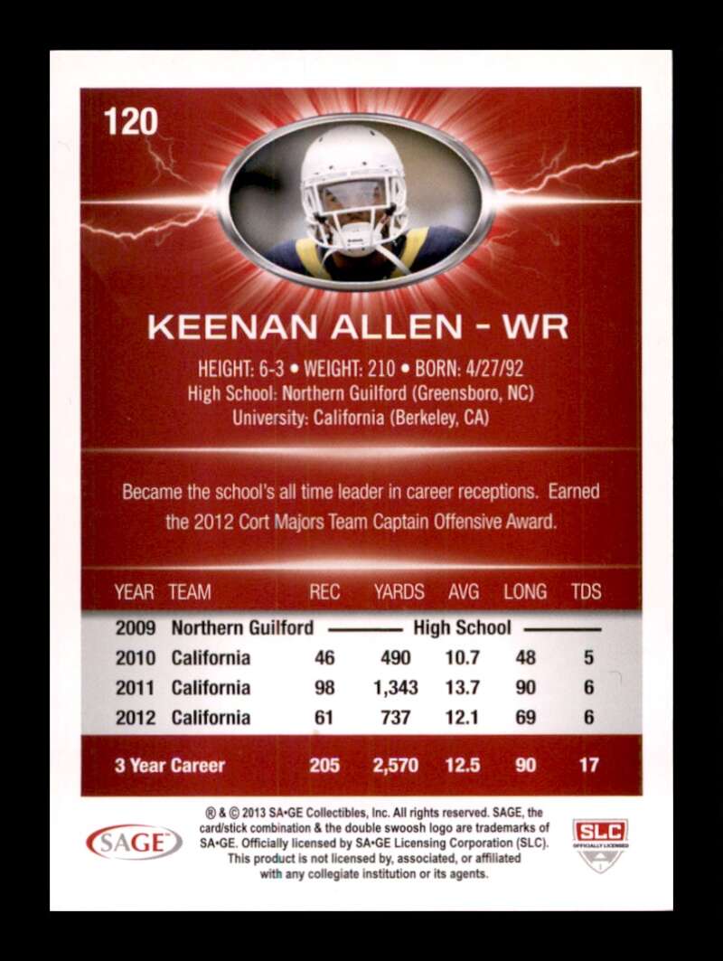 Load image into Gallery viewer, 2013 SAGE Hit Keenan Allen #120 California Golden Bears Rookie RC Image 2
