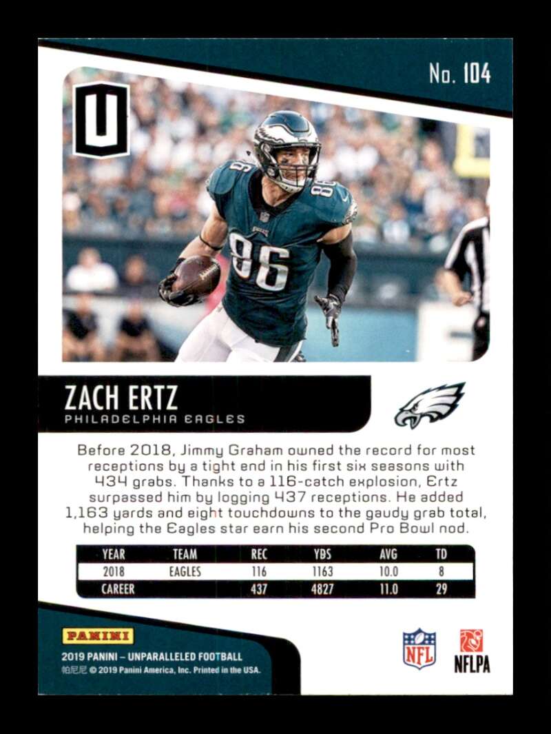 Load image into Gallery viewer, 2019 Panini Unparalleled Zach Ertz #104 Philadelphia Eagles  Image 2
