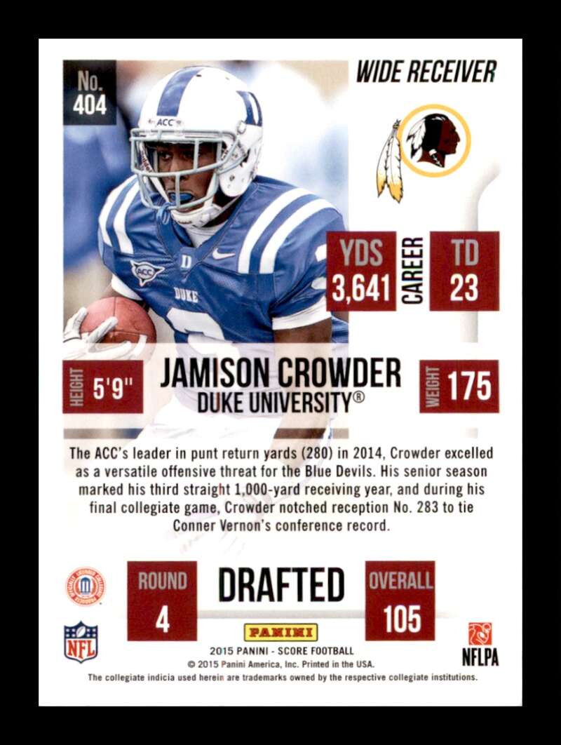 Load image into Gallery viewer, 2015 Score Jamison Crowder #404 Washington Redskins Rookie RC  Image 2
