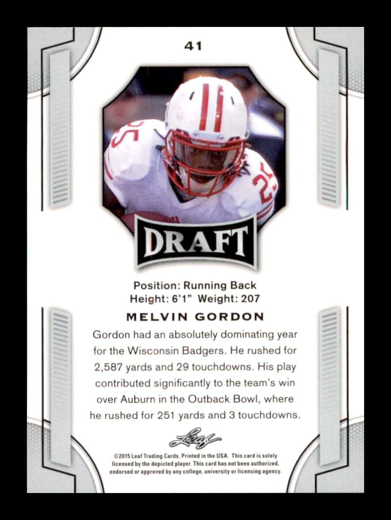 Load image into Gallery viewer, 2015 Leaf Draft Melvin Gordon #41 Wisconsin Badgers Rookie RC Image 2
