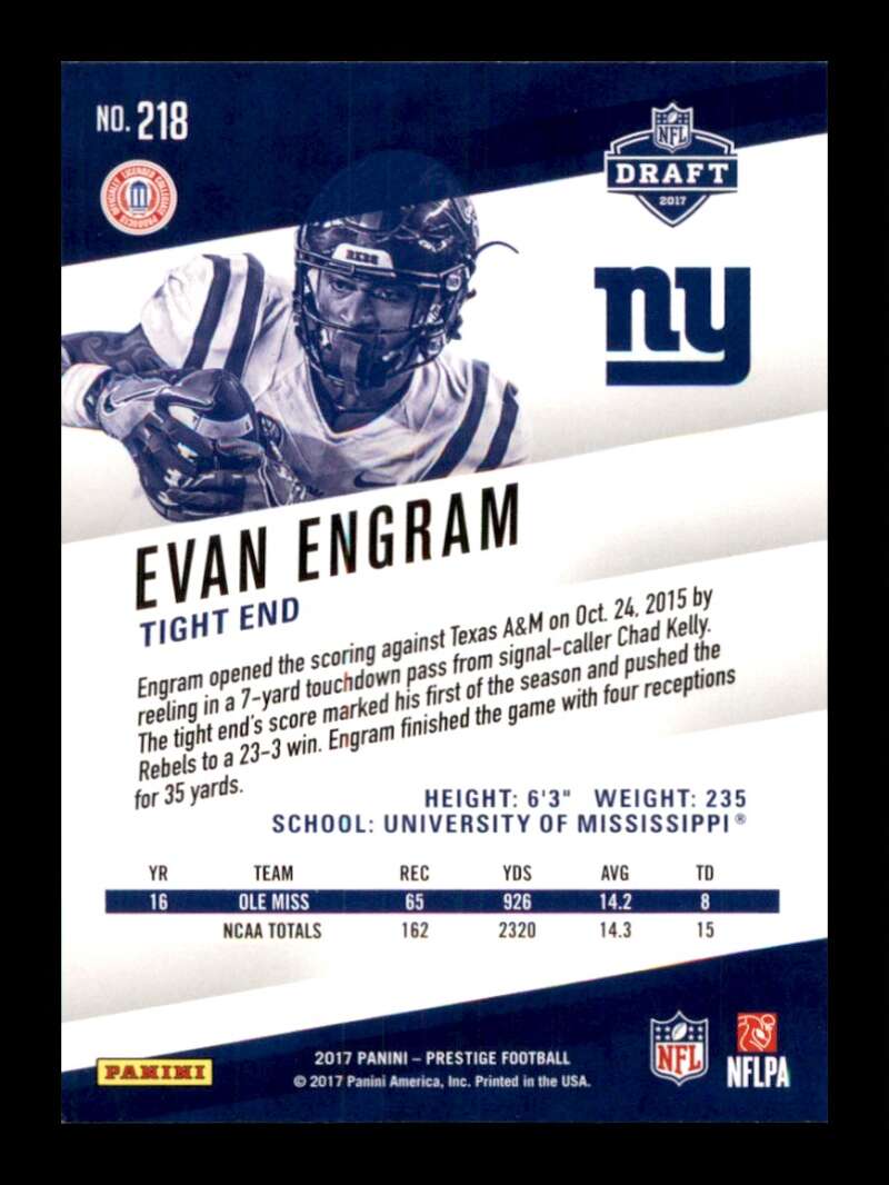 Load image into Gallery viewer, 2017 Panini Prestige Evan Engram #218 New York Giants Rookie RC  Image 2
