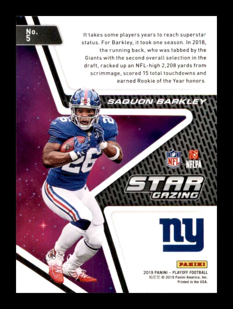 Load image into Gallery viewer, 2019 Panini Playoff Star Gazing Saquon Barkley #5 New York Giants  Image 2
