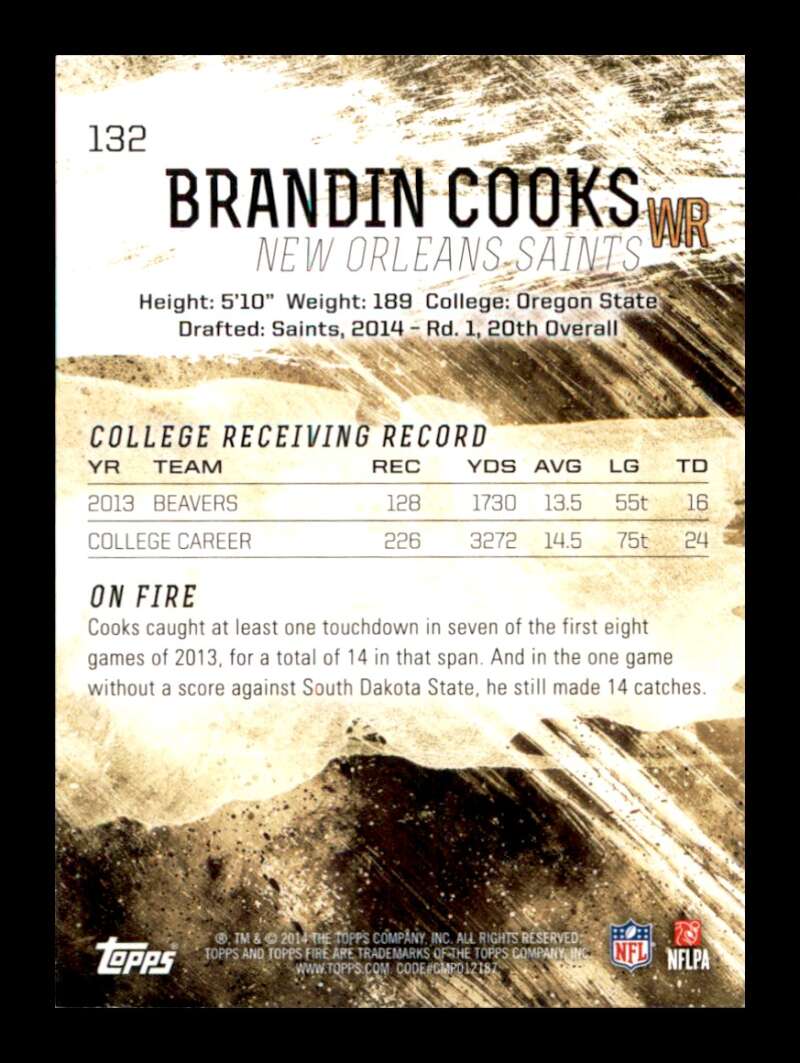 Load image into Gallery viewer, 2014 Topps Fire Brandin Cooks #132 New Orleans Saints Rookie RC  Image 2
