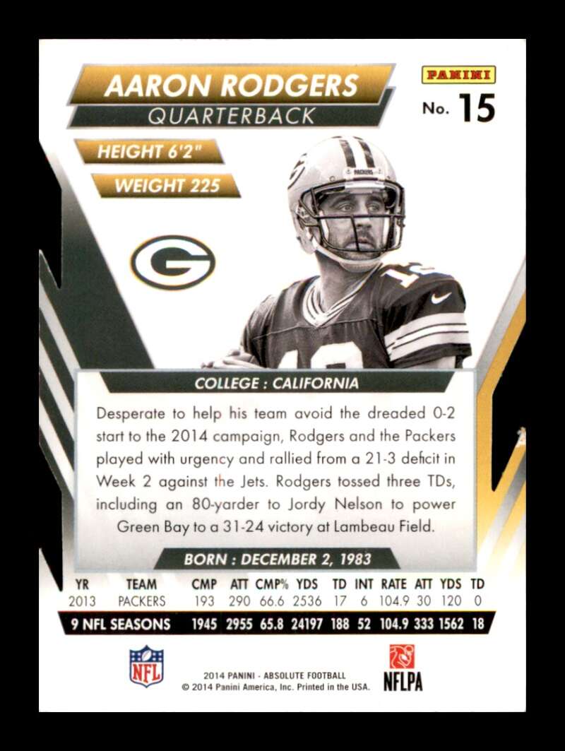 Load image into Gallery viewer, 2014 Panini Absolute Aaron Rodgers #15 Green Bay Packers  Image 2
