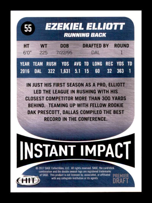 2017 SAGE Hit Premier Draft Blue Ezekiel Elliott