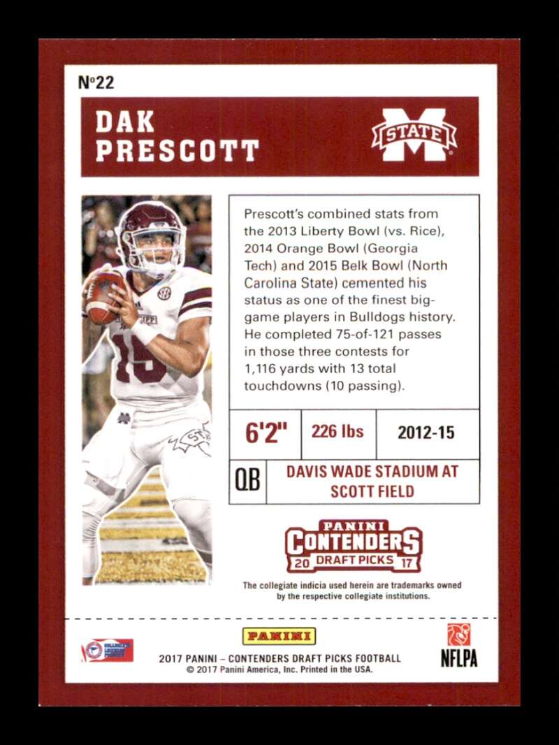 Load image into Gallery viewer, 2017 Contenders Draft Season Ticket Dak Prescott #22 Mississippi State Bulldogs  Image 2
