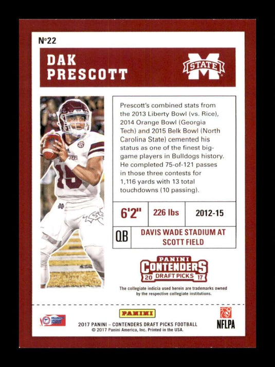 2017 Contenders Draft Season Ticket Dak Prescott 