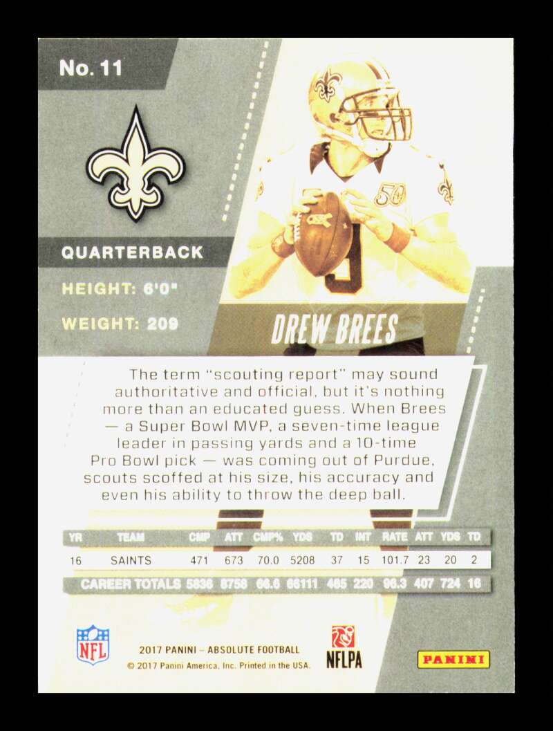 Load image into Gallery viewer, 2017 Panini Absolute Drew Brees #11 New Orleans Saints  Image 2
