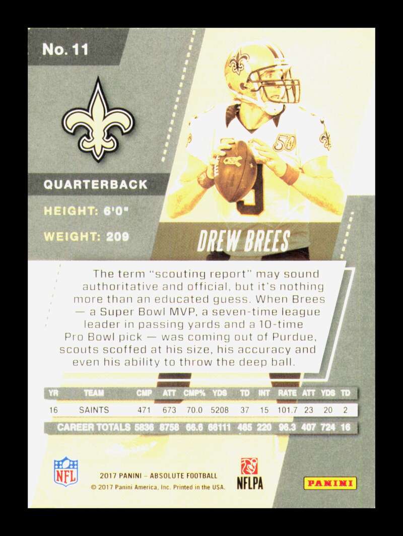 Load image into Gallery viewer, 2017 Panini Absolute Drew Brees #11 New Orleans Saints  Image 2
