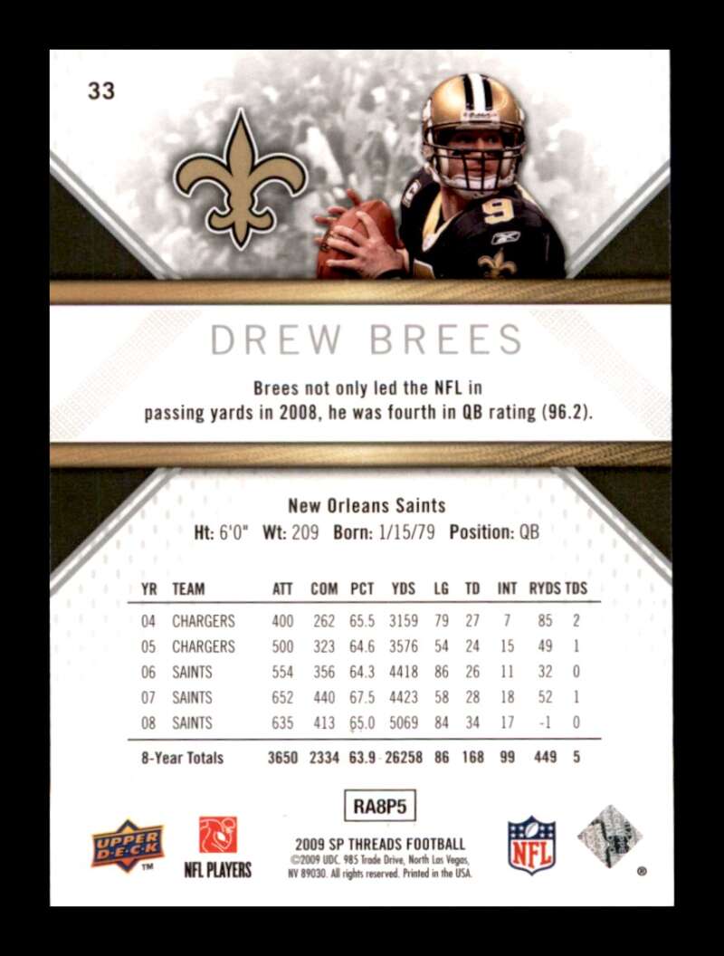 Load image into Gallery viewer, 2009 Upper Deck SP Threads Drew Brees #33 New Orleans Saints  Image 2
