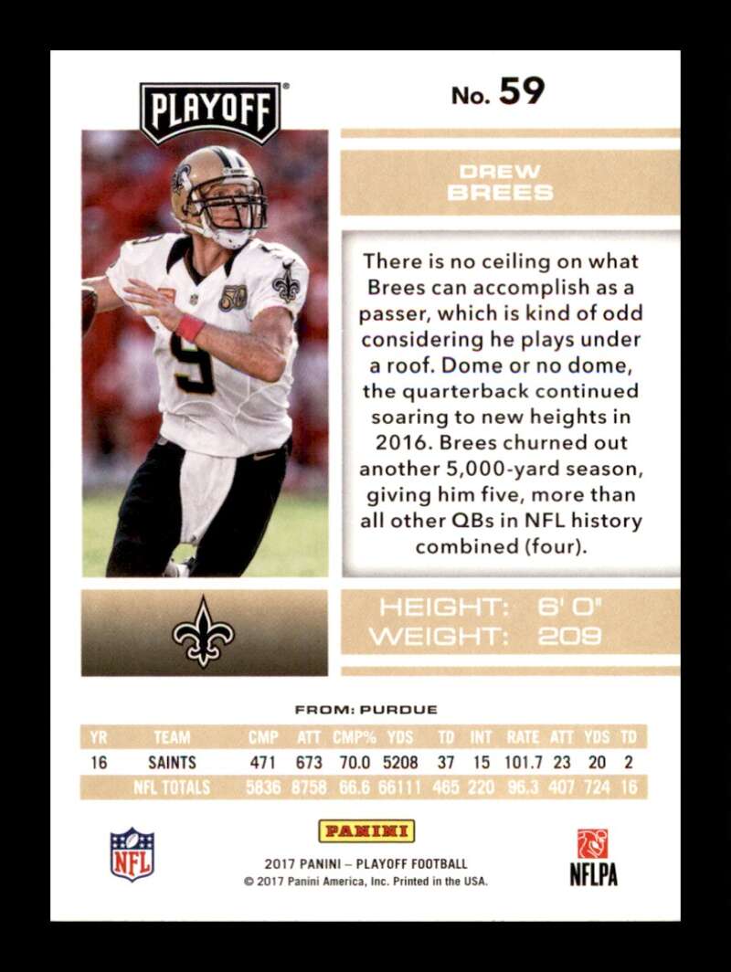 Load image into Gallery viewer, 2017 Panini Playoff Drew Brees #59 New Orleans Saints  Image 2
