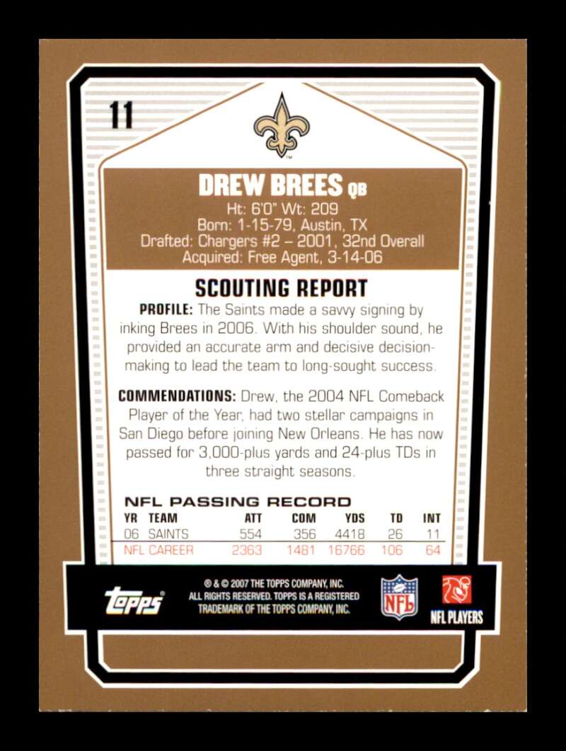 Load image into Gallery viewer, 2007 Topps Draft Picks &amp; Prospects Drew Brees #11 New Orleans Saints  Image 2
