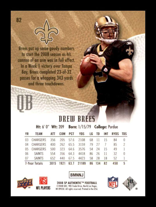 2008 Upper Deck SP Authentic Drew Brees