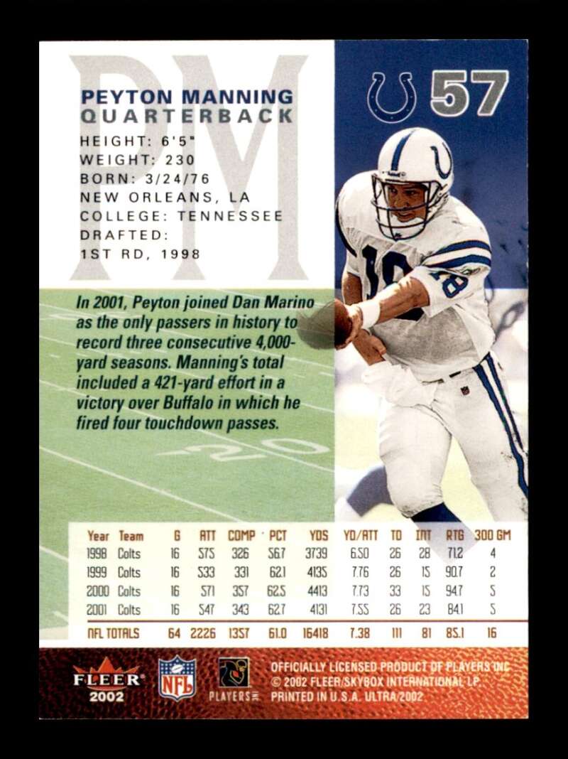 Load image into Gallery viewer, 2002 Fleer Ultra Peyton Manning #57 Indianapolis Colts  Image 2
