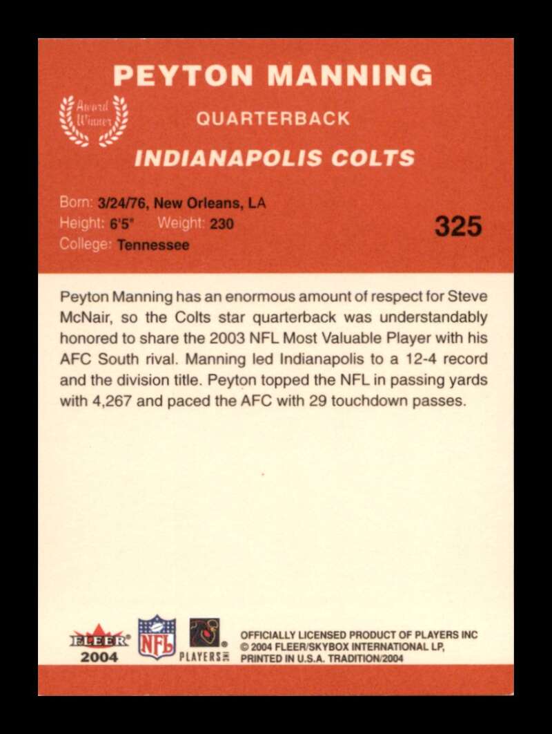 Load image into Gallery viewer, 2004 Fleer Tradition Peyton Manning #325 Indianapolis Colts  Image 2
