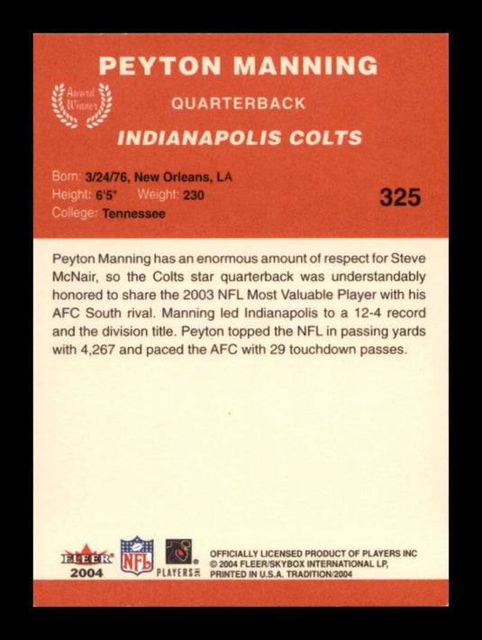 2004 Fleer Tradition Peyton Manning