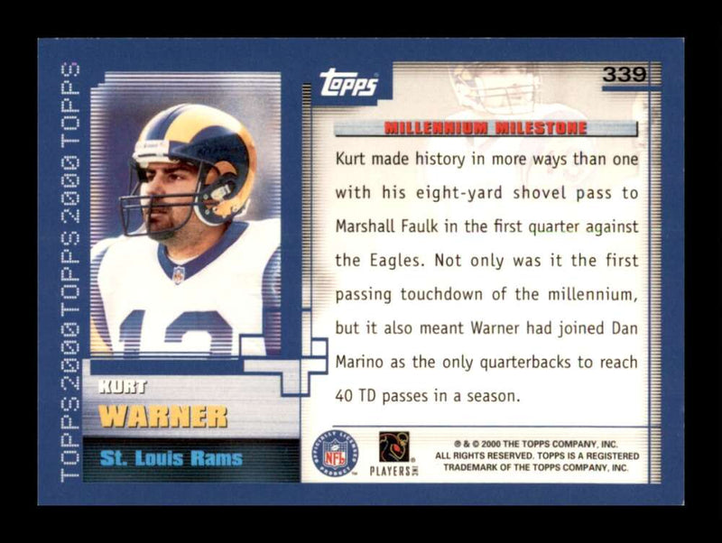 Load image into Gallery viewer, 2000 Topps Kurt Warner #339 St. Louis Rams  Image 2
