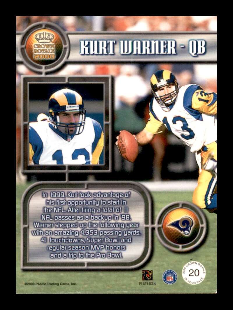 Load image into Gallery viewer, 2000 Pacific Crown Royale In Your Face Kurt Warner #20 St. Louis Rams  Image 2
