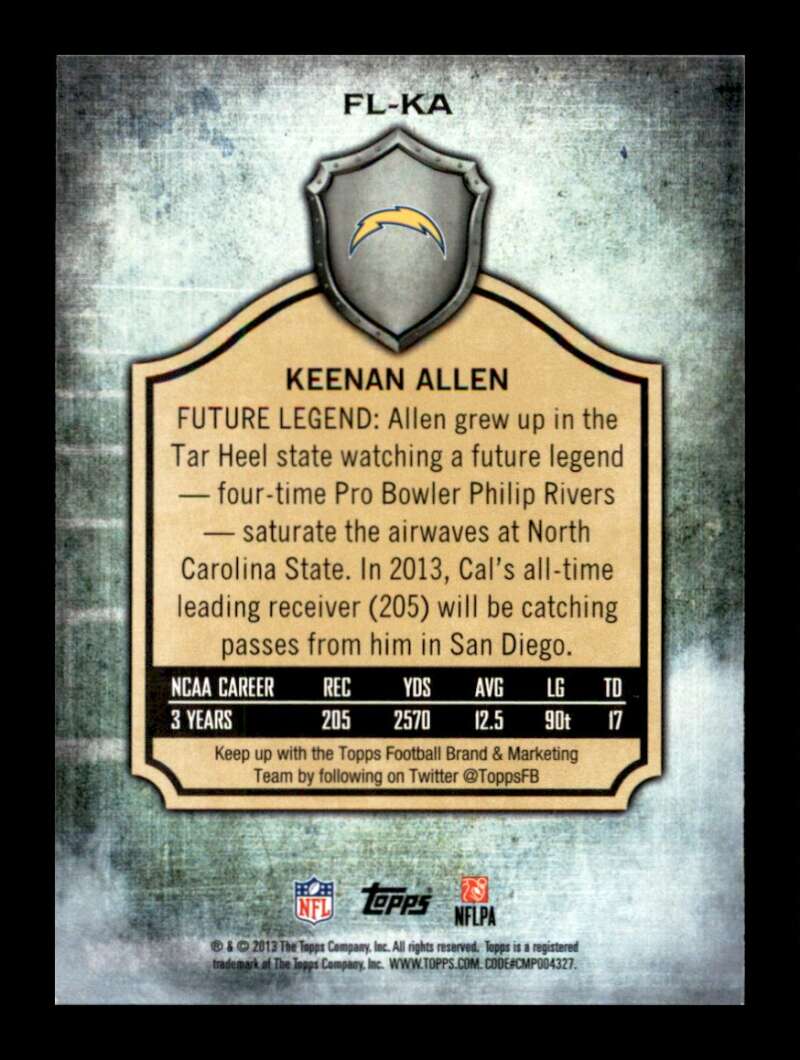 Load image into Gallery viewer, 2013 Topps Future Legends Keenan Allen #FL-KA San Diego Chargers Rookie RC Image 2
