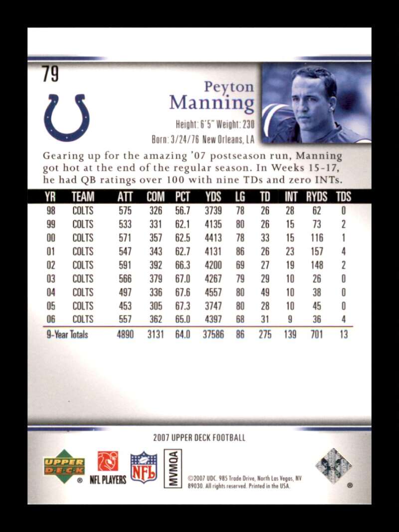 Load image into Gallery viewer, 2007 Upper Deck Peyton Manning #79 Indianapolis Colts  Image 2
