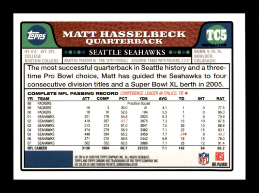 2008 Topps Chrome Refractor Matt Hasselbeck