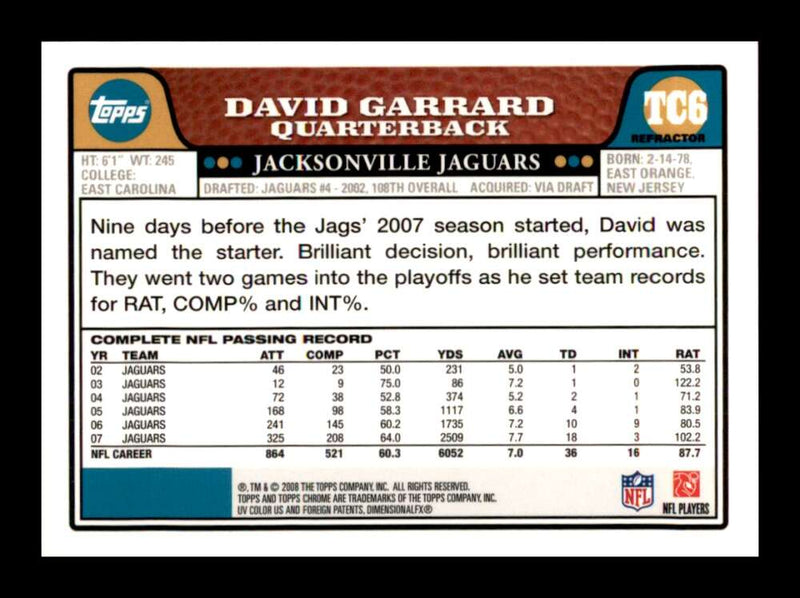 Load image into Gallery viewer, 2008 Topps Chrome Refractor David Garrard #TC6 Jacksonville Jaguars Image 2
