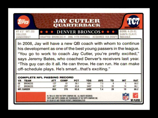 2008 Topps Chrome Refractor Jay Cutler