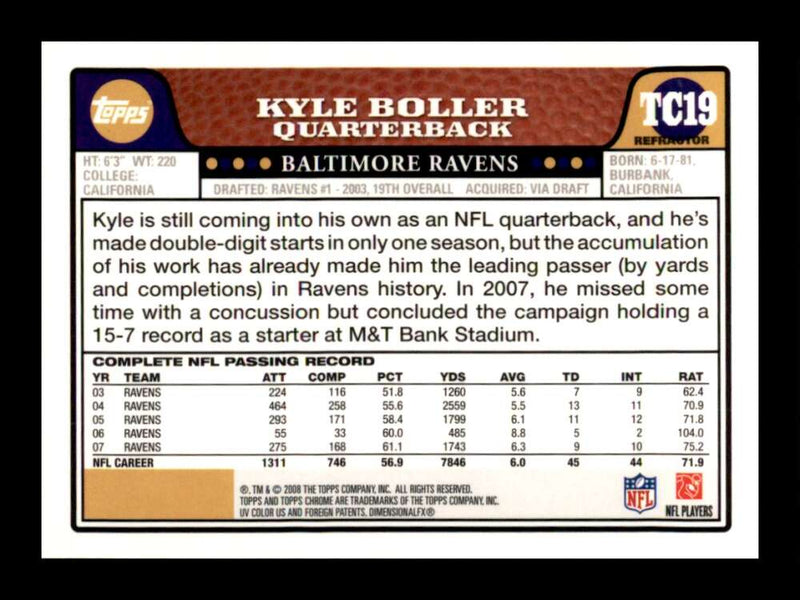 Load image into Gallery viewer, 2008 Topps Chrome Refractor Kyle Boller #TC19 Baltimore Ravens Image 2
