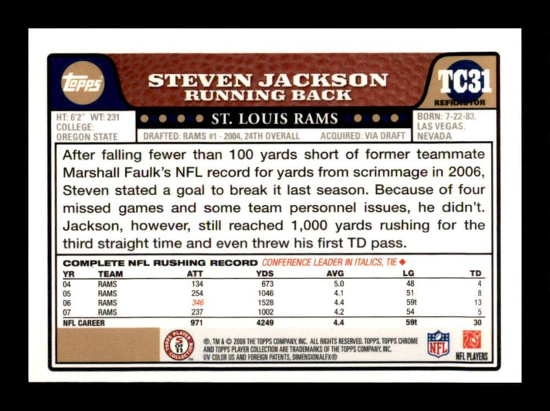 Load image into Gallery viewer, 2008 Topps Chrome Refractor Steven Jackson #TC31 St. Louis Rams Image 2
