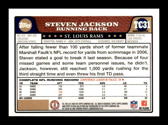 2008 Topps Chrome Refractor Steven Jackson 