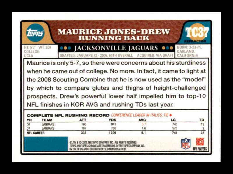 Load image into Gallery viewer, 2008 Topps Chrome Refractor Maurice Jones-Drew #TC37 Jacksonville Jaguars Image 2
