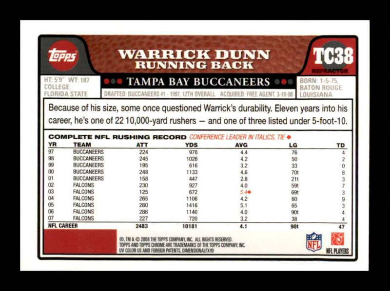 Load image into Gallery viewer, 2008 Topps Chrome Refractor Warrick Dunn #TC38 Tampa Bay Buccaneers Image 2
