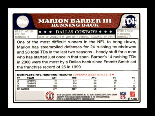 2008 Topps Chrome Refractor Marion Barber 