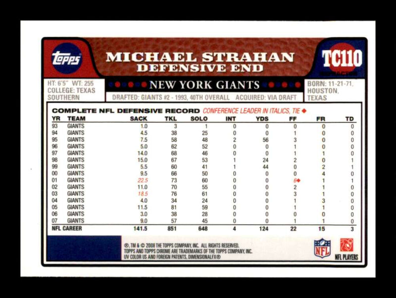 Load image into Gallery viewer, 2008 Topps Chrome Refractor Michael Strahan #TC110 New York Giants Image 2
