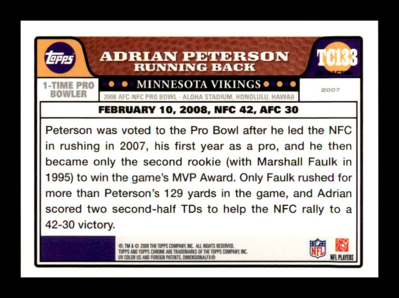 Load image into Gallery viewer, 2008 Topps Chrome Refractor Adrian Peterson #TC133 Minnesota Vikings Image 2
