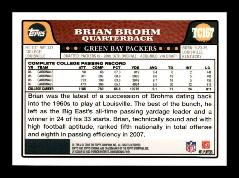 Load image into Gallery viewer, 2008 Topps Chrome Refractor Brian Brohm #TC167 Rookie RC Image 2
