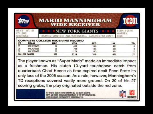 2008 Topps Chrome Refractor Mario Manningham