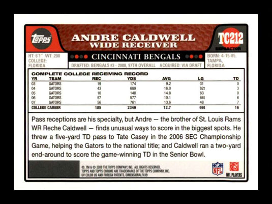 2008 Topps Chrome Refractor Andre Caldwell