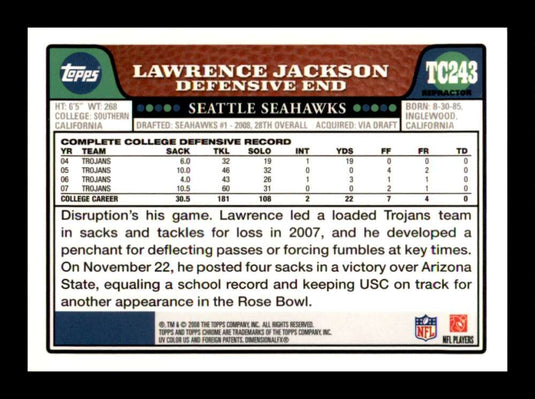 2008 Topps Chrome Refractor Lawrence Jackson 