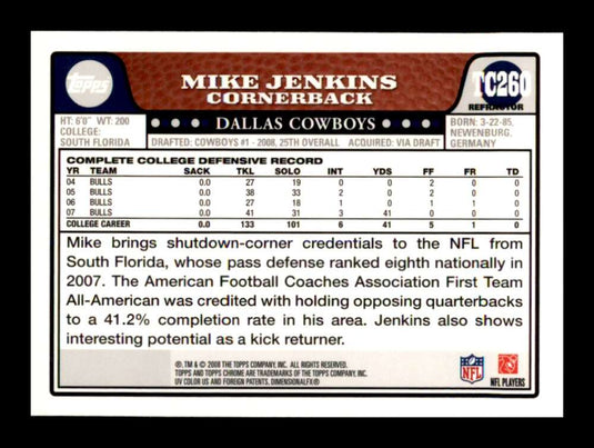 2008 Topps Chrome Refractor Mike Jenkins