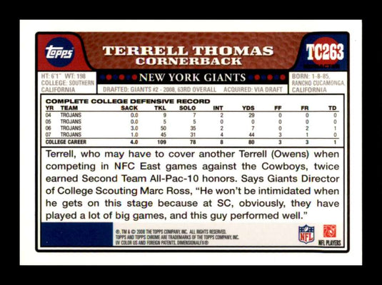 2008 Topps Chrome Refractor Terrell Thomas