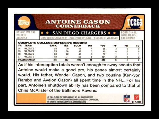 2008 Topps Chrome Refractor Antoine Cason