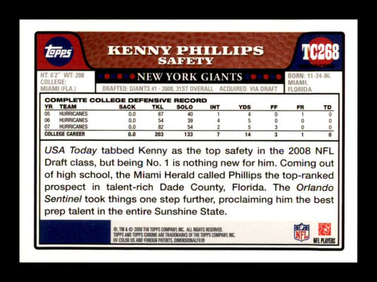 2008 Topps Chrome Refractor Kenny Phillips